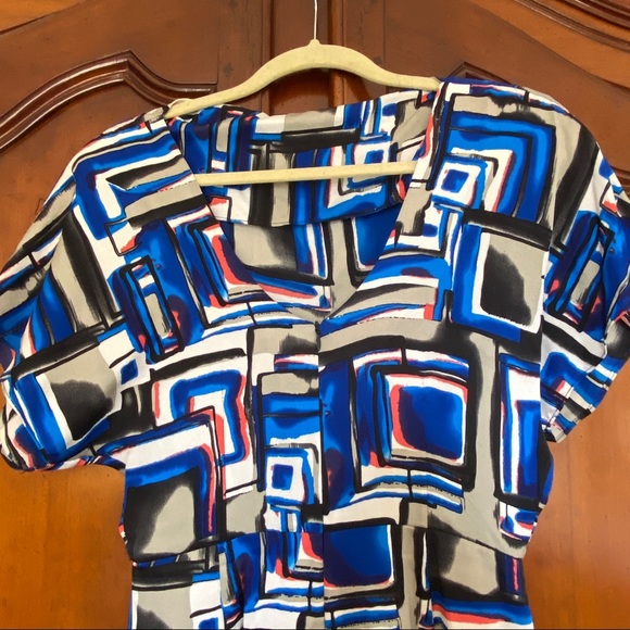 Poleci 100% Silk Geometric Mini Dress | Size 0 - Picture 5 of 9